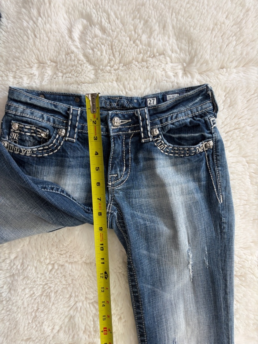Miss Me Women's Light Blue Flare Jeans with Embroidered Pockets,Size 27. - Picture 14 of 17